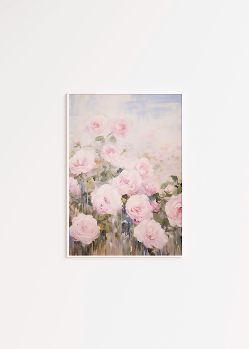 Vintage Floral Print, Antique Rose Wall Art, White Pink Flower Sketch ...