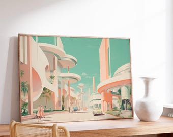 Retro Sci-Fi Poster, Futuristic Space Poster, 70s Surreal Cosmic Decor, Vintage Landscape Print, Space Artwork for Bedroom, Living Room Art