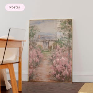 Monet Pink Flower painting, Ethereal Impressionist Wall Art for Bedroom, Monet Painting Print, Elegant Floral Fine Art