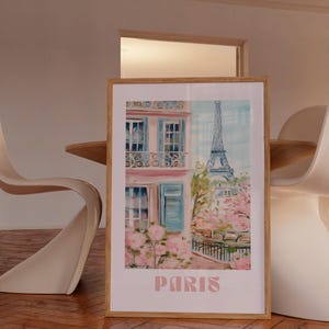 Eiffel tower print, Paris painting poster, Paris print pink, Coquette art print, aesthetic art print, Travel Paris landscape print