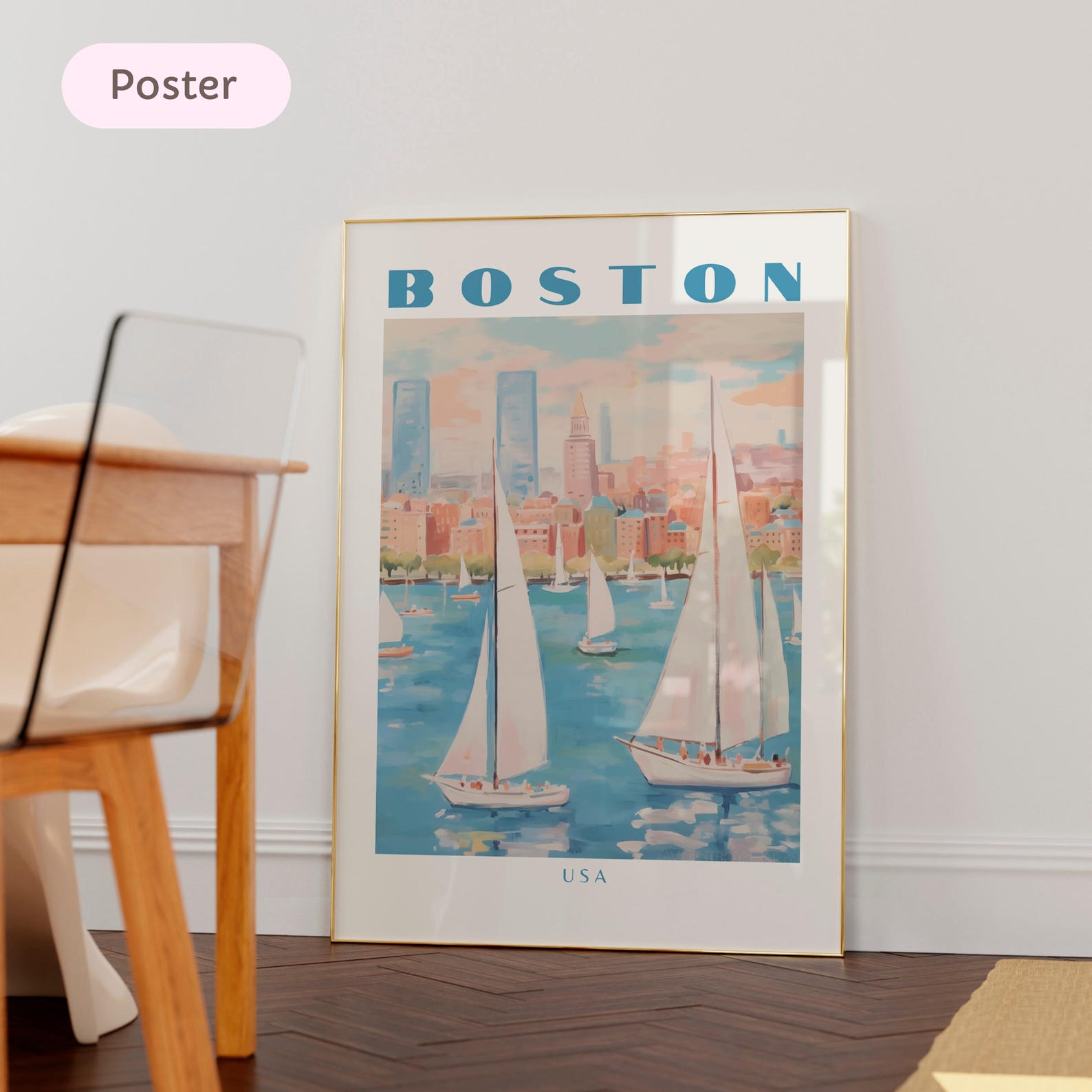 Boston Poster, Boston Travel Print, Tropical Decor, Sea Wall Art, American Decor, United States Travel Print, Boston Gift