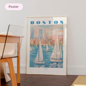 Poster di Boston, stampa di viaggio di Boston, arredamento tropicale, arte murale del mare, arredamento americano, stampa di viaggio degli Stati Uniti, regalo di Boston