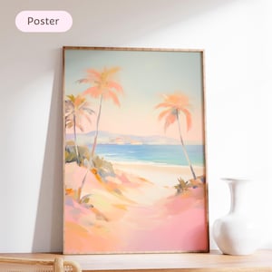 California travel poster, California print central coast, california watercolor print, california sunset beach palmtrees painting