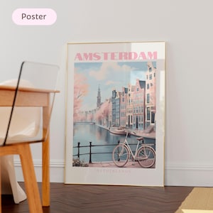 Amsterdam travel print,  Netherlands poster, Europe Travel Poster, Amsterdam Wall Art, Amsterdam gift Birthday present, Housewarming gift