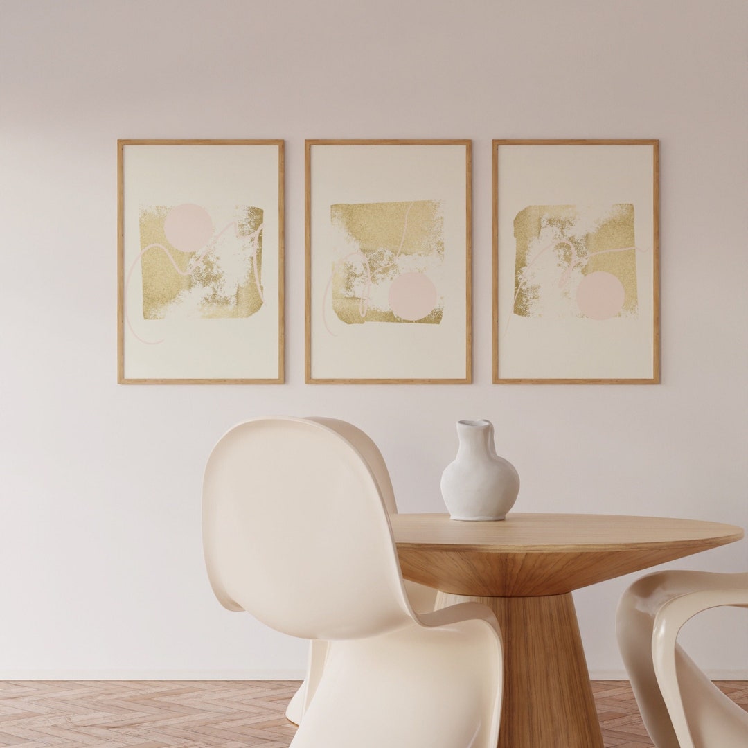 Pink Gold Wall Art Prints Set of 3, Modern Wall Art for Living Room