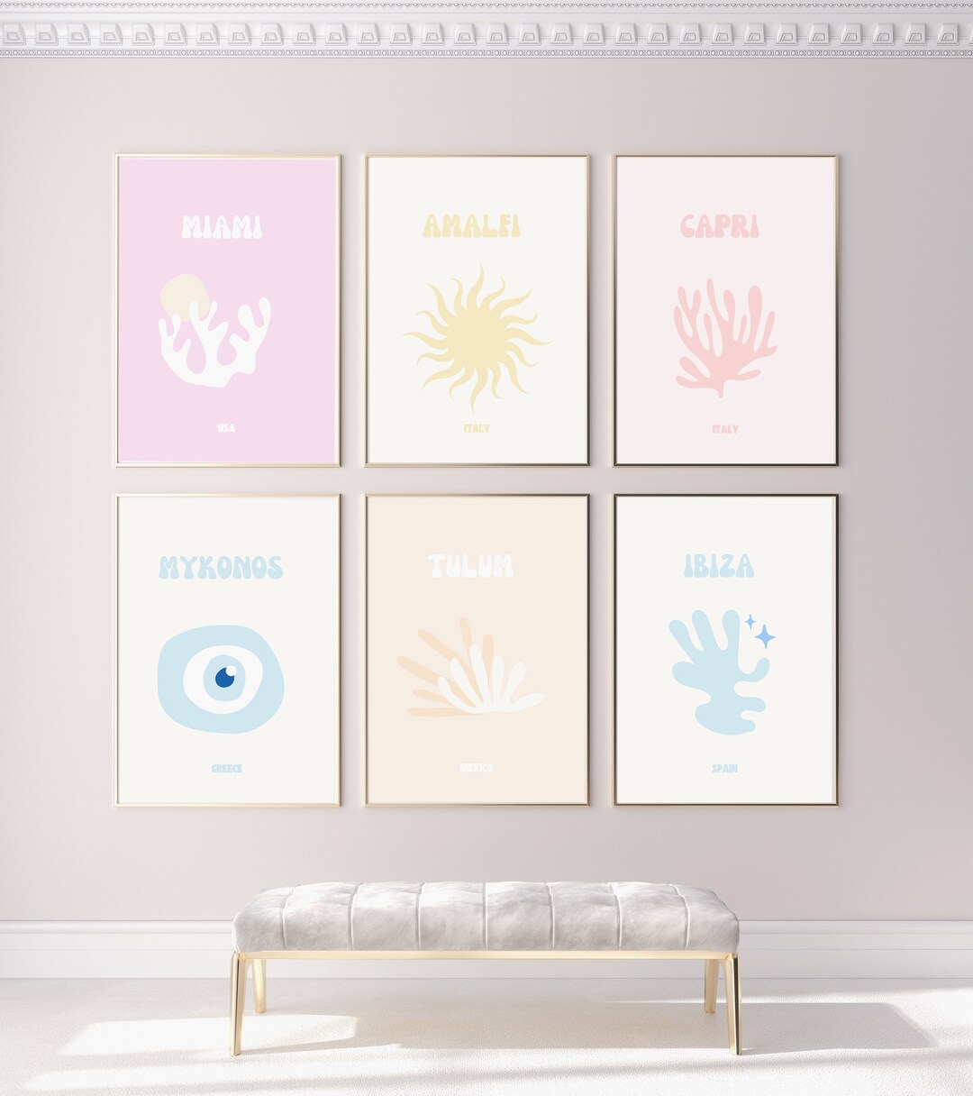 Travel Print Set of 6, Gallery Wall Set, Capri Miami Tulum