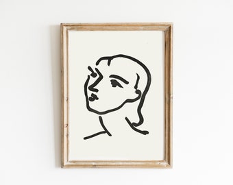Matisse face print, matisse portrait woman print, matisse wall art, matisse poster, matisse line, wall decor line art, line faces