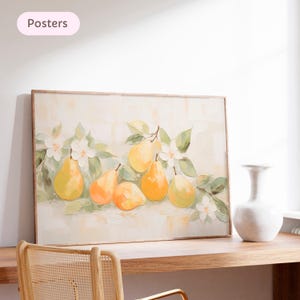 Pears Oil Painting Print, Vintage Still Life, Antique Fruit Art Print, Vintage Rustic Kitchen Painting, Farmhouse Country Wall Art