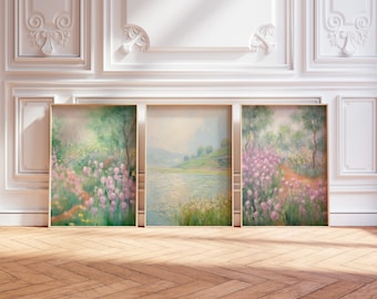 Ensemble de 3 affiches d'art Monet inspirées du jardin de Giverny, ensemble de 3 estampes de peinture Claude Monet, décoration de ferme [Haute qualité]