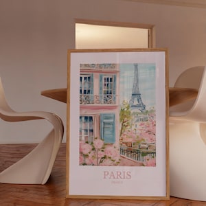 Eiffel tower print, Paris painting poster, Paris print pink, Coquette art print, aesthetic art print, Travel Paris landscape print