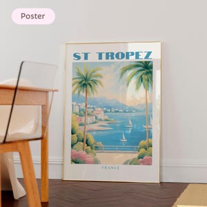 Saint Tropez Wall Art, St. Tropez Seascape Print, Vintage Style Coastal Town Illustration, Mediterranean Beach Wall Art, French Riviera Art
