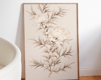 Zweig Baum Zeichnung, botanische Radierung Druck, Vintage Skizze Kunst neutral druckbare