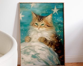 Cat Cosmic Universe Poster, Futuristic Space Tech Wall Art, Galaxy Stars Sci-Fi Cat Print, Cat Wall Art, Kids Poster