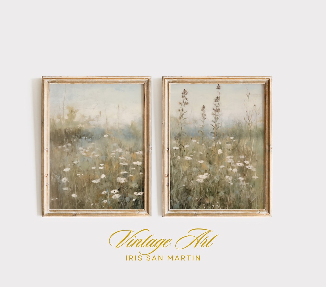 Wildflower Field Set of 2 Prints, Framed Art, Modern Minimalist Art