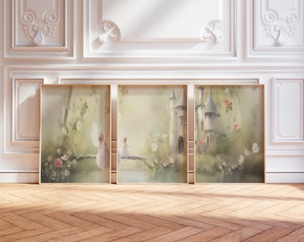 Fairy garden prints set of 3, fairy tale art prints, giclée prints fairy tales, fairy paintings