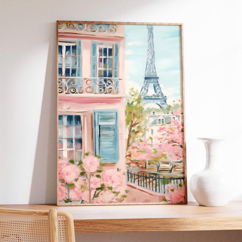 Paris art print set of 3, Paris print pink, Pink Paris wall art, Pink Eiffel Tower Art, Paris Girl Art, Romantic Paris Posters image 6