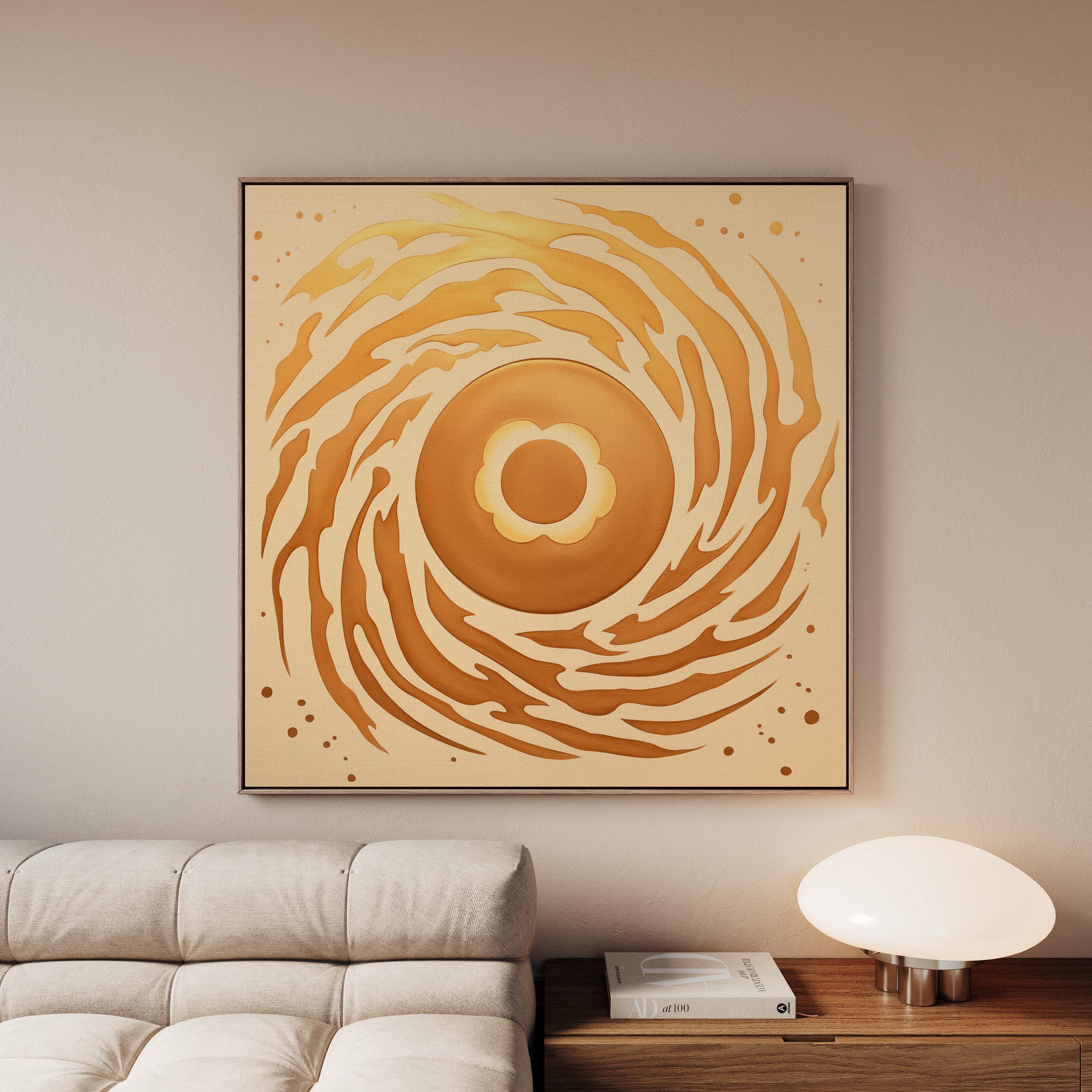 Aztec Sun Symbol Wall Art, Light Brown & Yellow Tribal Canvas Painting ...