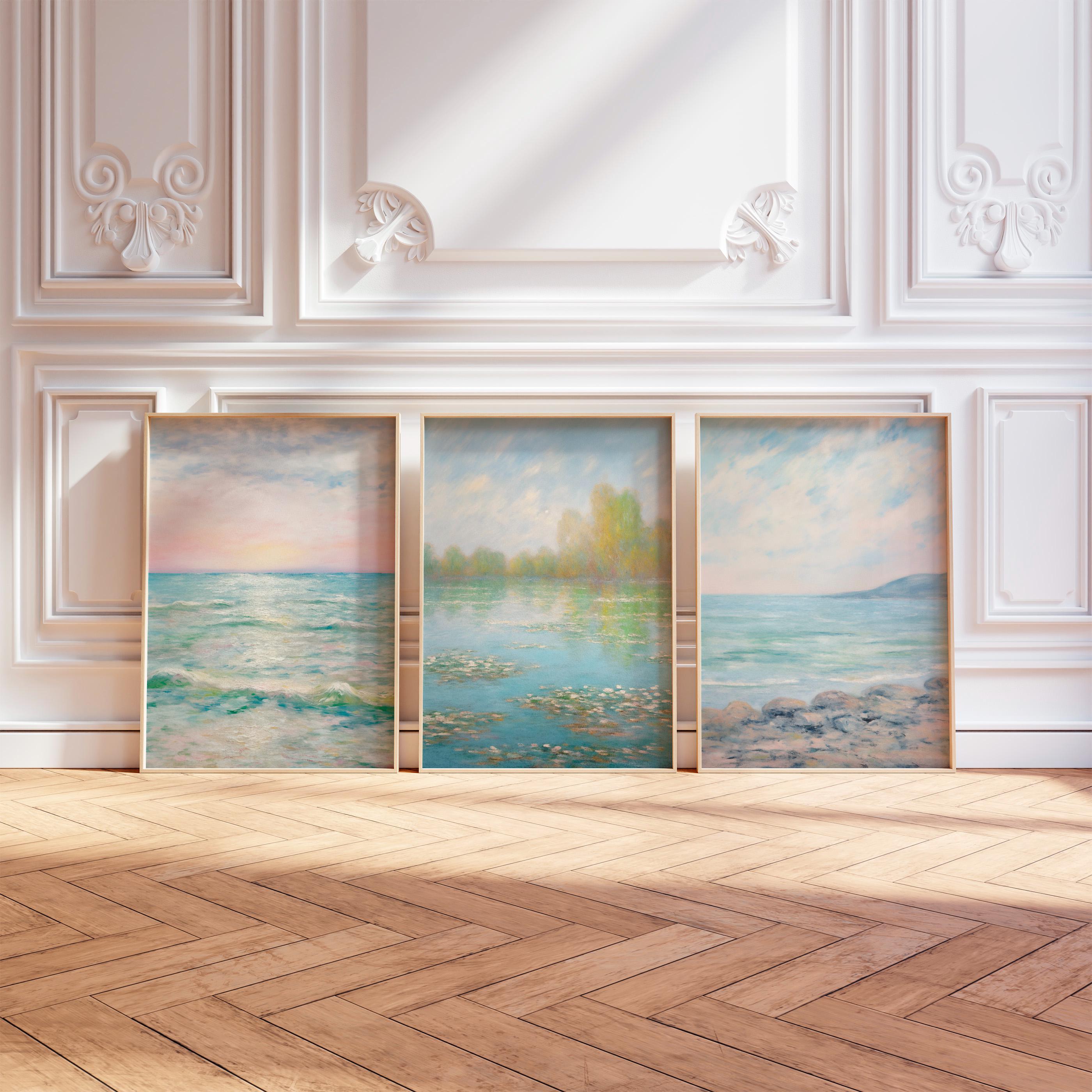 monetページ Monet Inspired Art Poster Set of 3 Blue, Claude Monet Painting Art