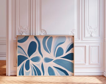 Arte mural moderno, pintura al óleo de flores de Matisse vintage de los años 70, arte abstracto recortado en beige, crema y marrón claro