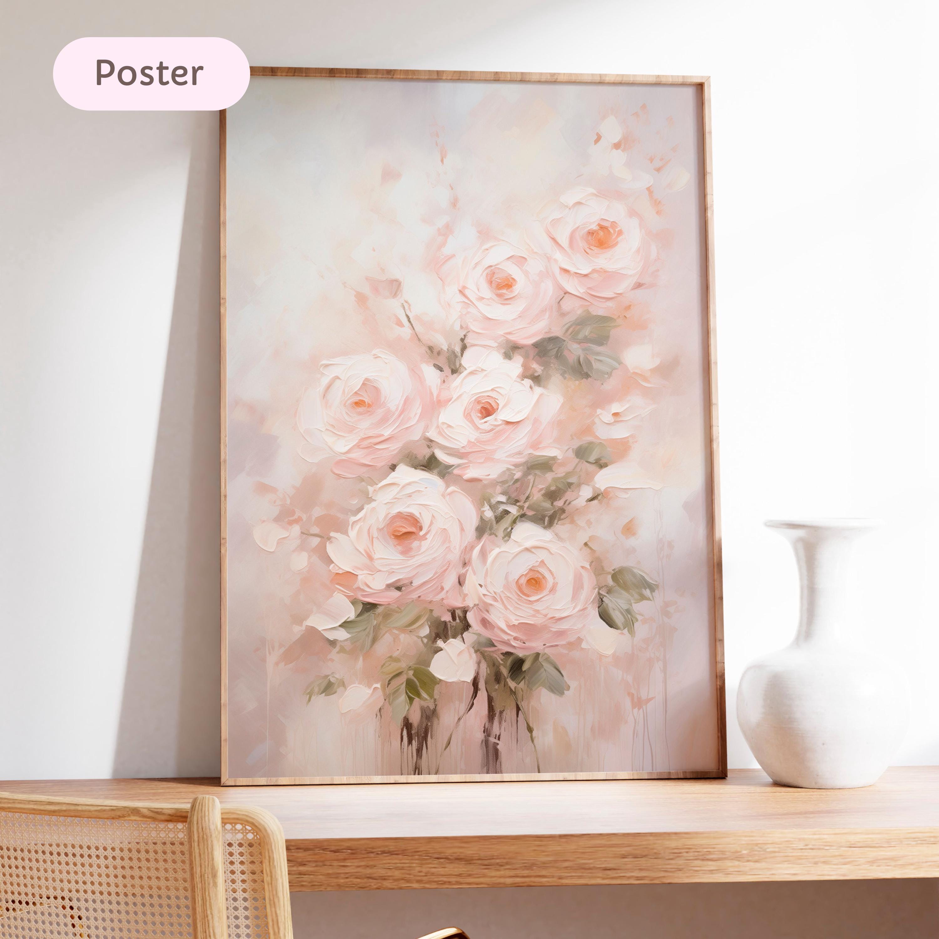 Vintage Floral Print, Antique Rose Wall Art, Light Pink Flower