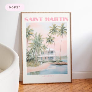 Saint Martin Travel Print, Saint Martin Wall Art, Saint Martin Poster, Wall Decor Illustration Saint Martin Art, Gift Caribbean