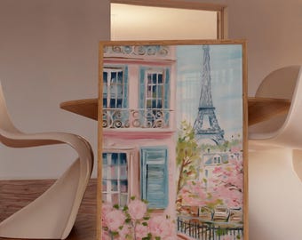 Eiffel tower print, Paris painting poster, Paris print pink, Coquette art print, aesthetic art print, Travel Paris landscape print
