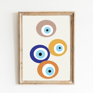 Evil eye poster, modern painting vintage, retro evil eye painting, Spiritual art, mid century modern art