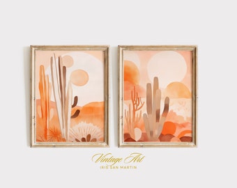 Afdrukbare Wall Art Set 2-delig, aquarel Cactus Desert Landscape Art, Southwest Western Joshua Tree Pictures Print, Boho Wall Decor