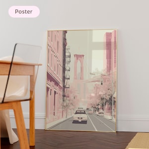 New york art, Pink New york travel poster, new york painting streets, new york painting with frame, NYC print, Housewarming gift