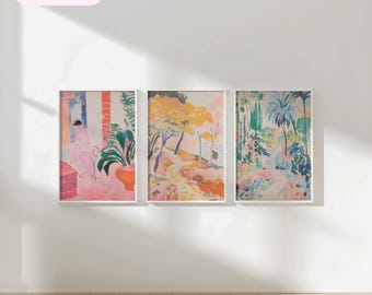 Set of 3 digital prints, wall art prints trendy set of 3, JPG digital download wall art, matisse print set of 3, set of 3 prints colorful