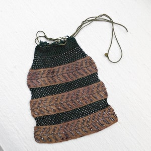 Victorian Glass Beadwork Drawstring Purse | Striped Reticule Bag | Coin Purse | Misers Purse |