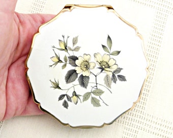 Vintage Stratton Flower Compact | Wild Roses Compact | 1970s  Mirror | Queen Convertible Powder Compact |