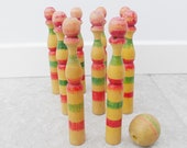 Vintage Wooden Skittles Antique Skittles 10 pin Bowling Old Wooden Skittles set and Ball Painted Skittles Old Games