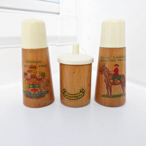 Vintage Canadian Wooden Salt and Pepper Shakers: Montreal Cruet Set