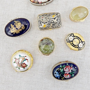 Vintage Pill Boxes | Enamel Dressing Table Pots | Marble | Floral Enamel | Limoges |