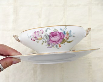 Salsera francesa de Limoges, salsera de cerámica con diseño floral vintage
