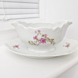 Prato de molho francês Limoges vintage | Molheira Floral | Barco de Pires de Cerâmica |