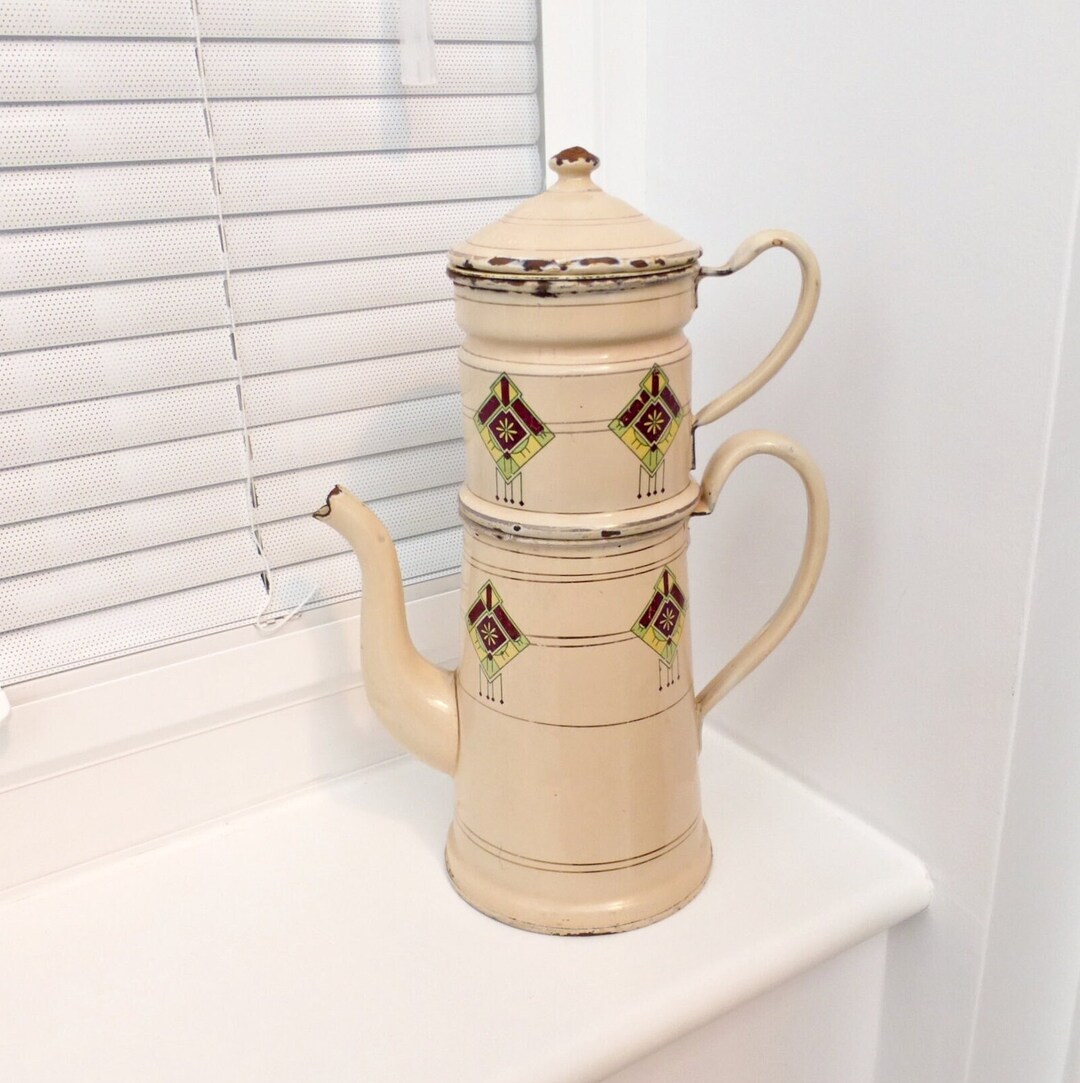 1930s French Enamel Coffee Pot Stove Top Coffee Pot French Cafetiere