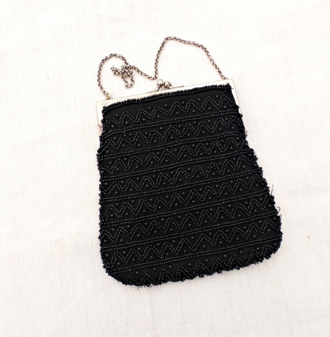 Vintage Black Evening Bag 1940s Beaded Handbag Elegant Etsy UK