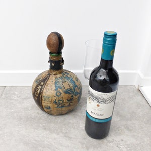 Vintage Italian Wine Decanter | Old World Map Bottle | Leather Wrapped Bottle |