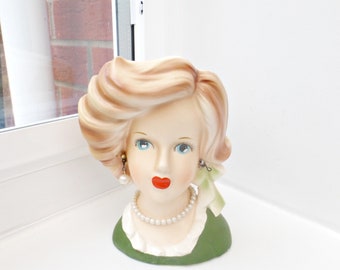 Lady Head Vase | Vintage Ardco Lady head vase | Japanese Lady Head Vase | C3253, 13.5cm |