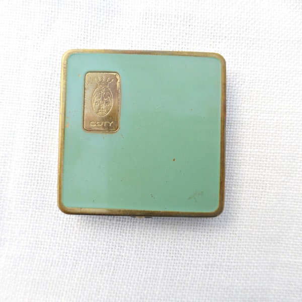 Vintage Coty Green Mini Powder Compact | Art Deco Coty Paris Compact | French Small Ladies Powder Box |