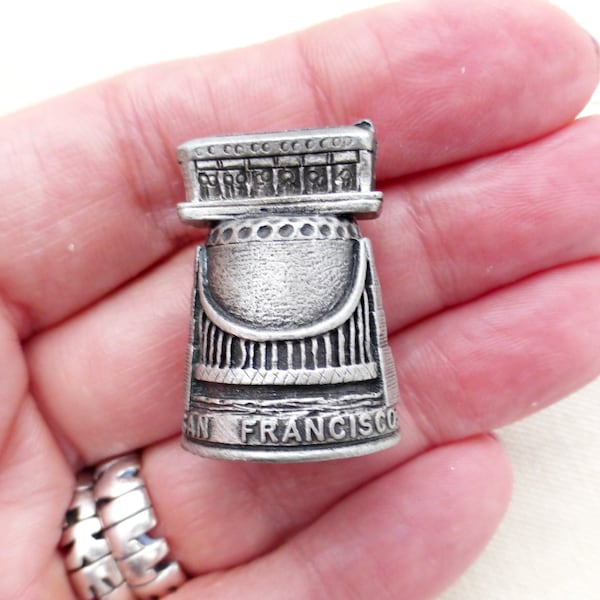 Vintage San Francisco Thimble  | Pewter Trolley Car Thimble | Collectable Sewing Thimble | Haberdashery Gift |