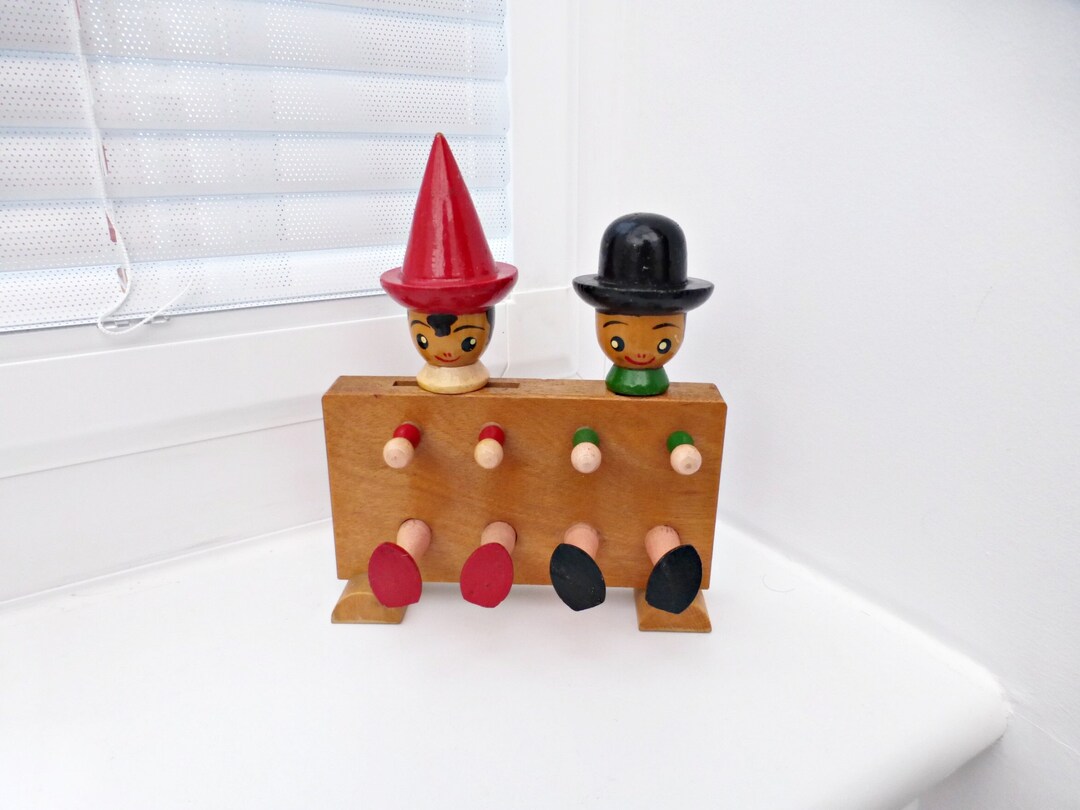 Vintage Novelty Barware Set Wooden Boy Bottle Opener Hand Painted