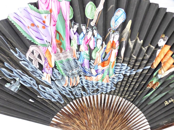 Vintage Japanese Fan | Hand Painted Folding Fan |… - image 3