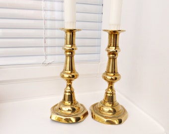 Vintage Brass Victorian Candlesticks | Small Brass Candleholders | Antique Brass Candle Holders Plain Design |