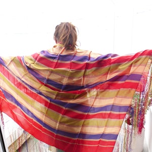 Châle de piano Art déco en soie | Motif vintage à franges | Fille garçonne Shaw l