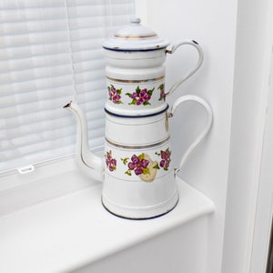 Cafetière française vintage des années 30 | Grand percolateur pour cuisinière | Cafetière émaillée |