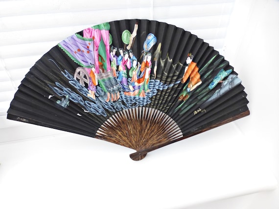 Vintage Japanese Fan | Hand Painted Folding Fan |… - image 1