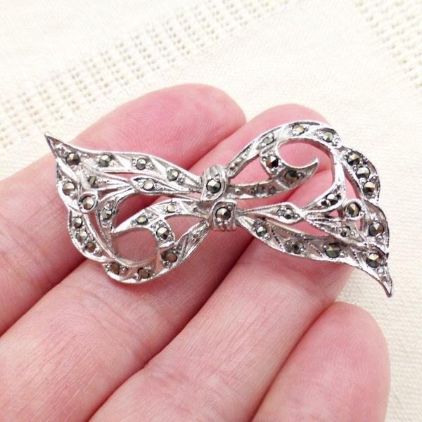 Vintage Marcasite Bow Brooch | Ribbon Bow Brooch | Marcasite Pin | Lapel Pin |